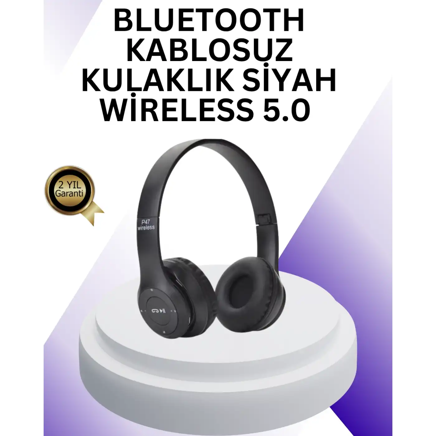 Bluetooth 5.0 Kablosuz Kulak Üstü Kulaklık | Stereo Ses ve Katlanabilir Tasarım