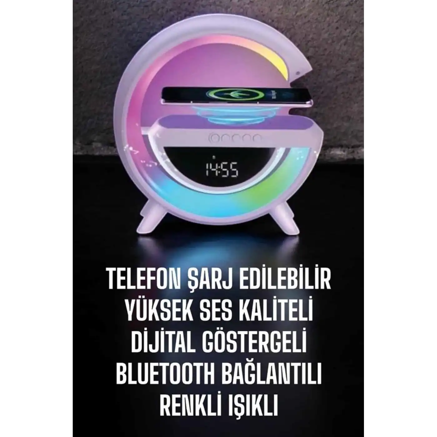 Bluetooth Hoparlör 15W Kablosuz Hızlı Şarj LED Gece Lambası