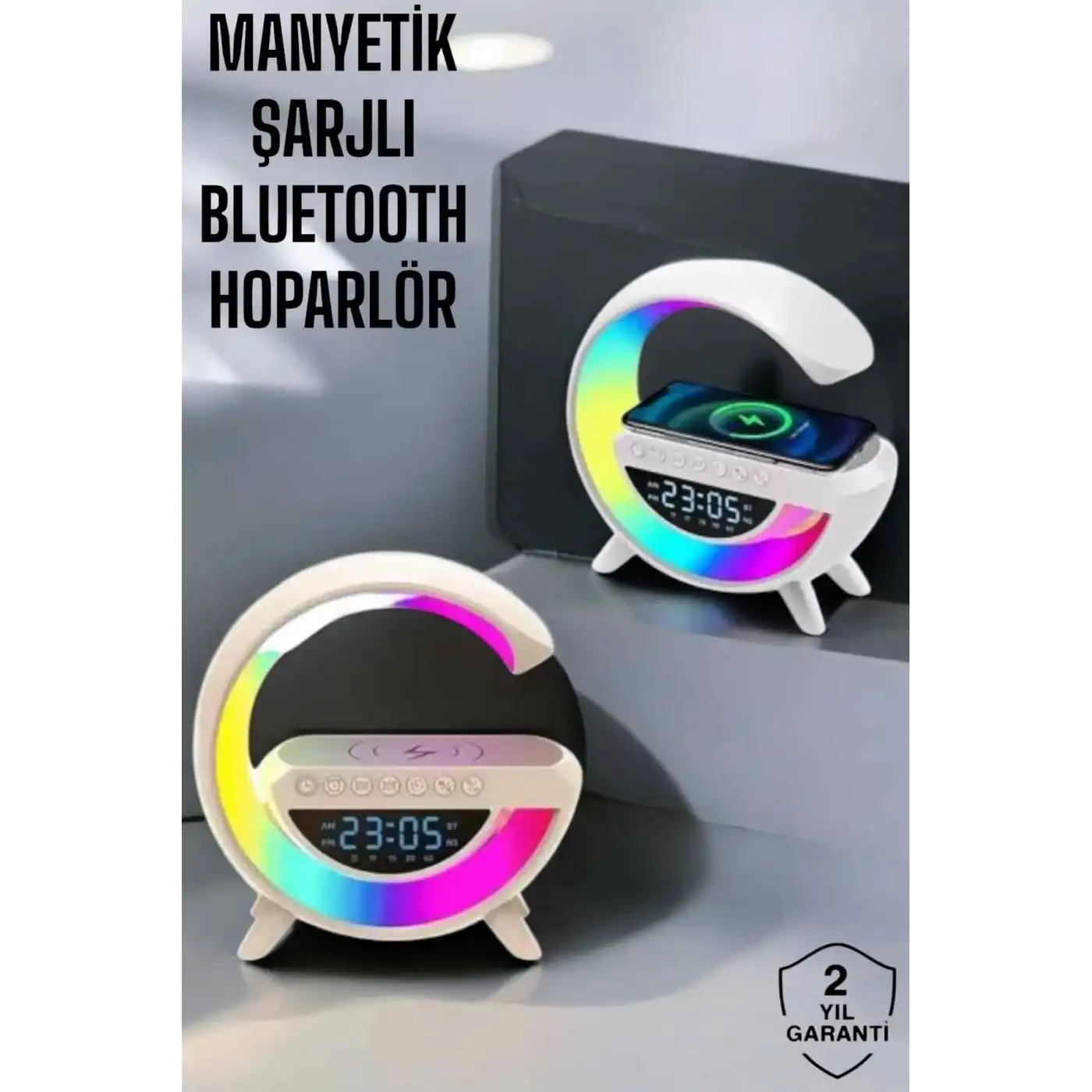 Bluetooth Hoparlör 15W Kablosuz Hızlı Şarj LED Gece Lambası