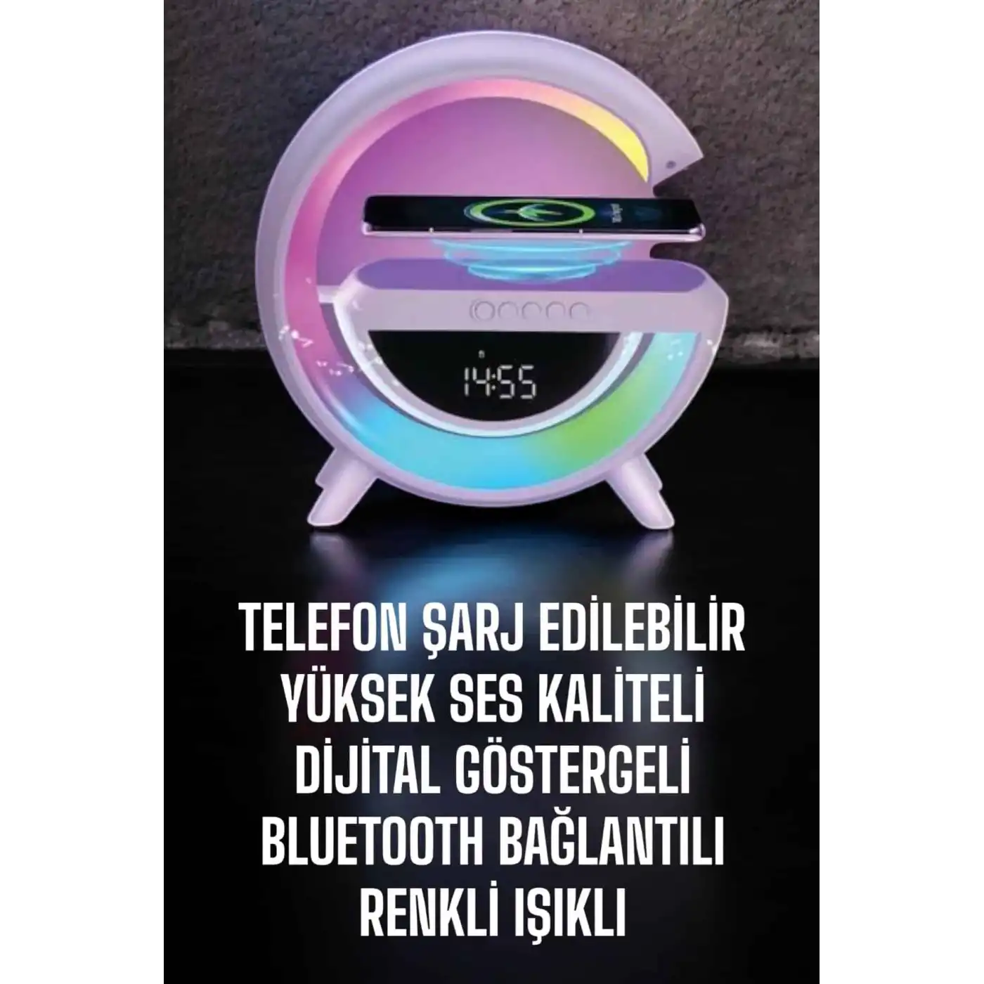 Bluetooth Hoparlör 15W Kablosuz Hızlı Şarj LED Gece Lambası