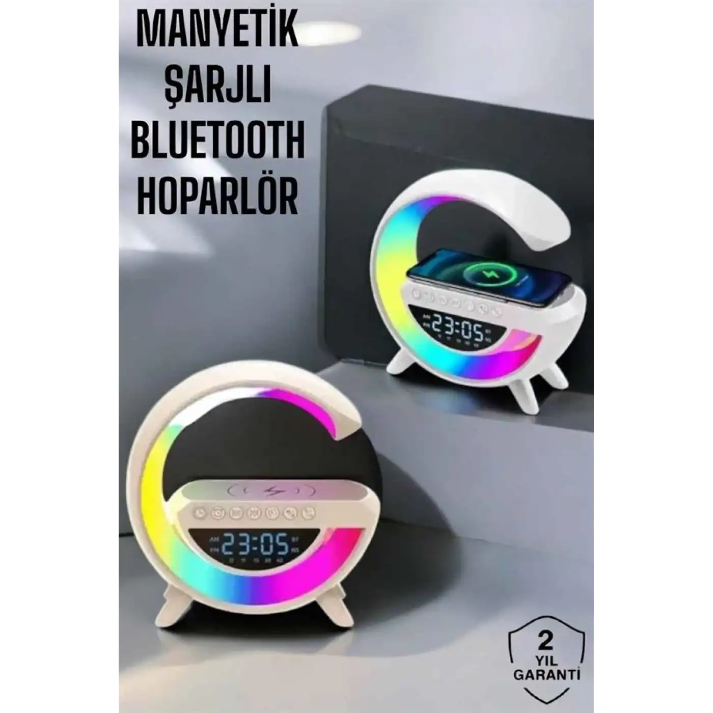 Bluetooth Hoparlör 15W Kablosuz Hızlı Şarj LED Gece Lambası