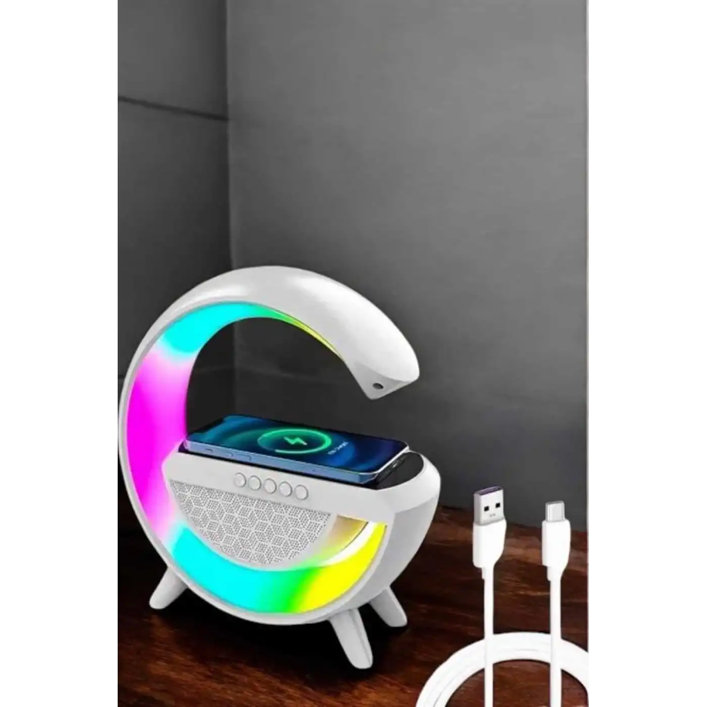 Bluetooth Hoparlör 15W Kablosuz Hızlı Şarj LED Gece Lambası