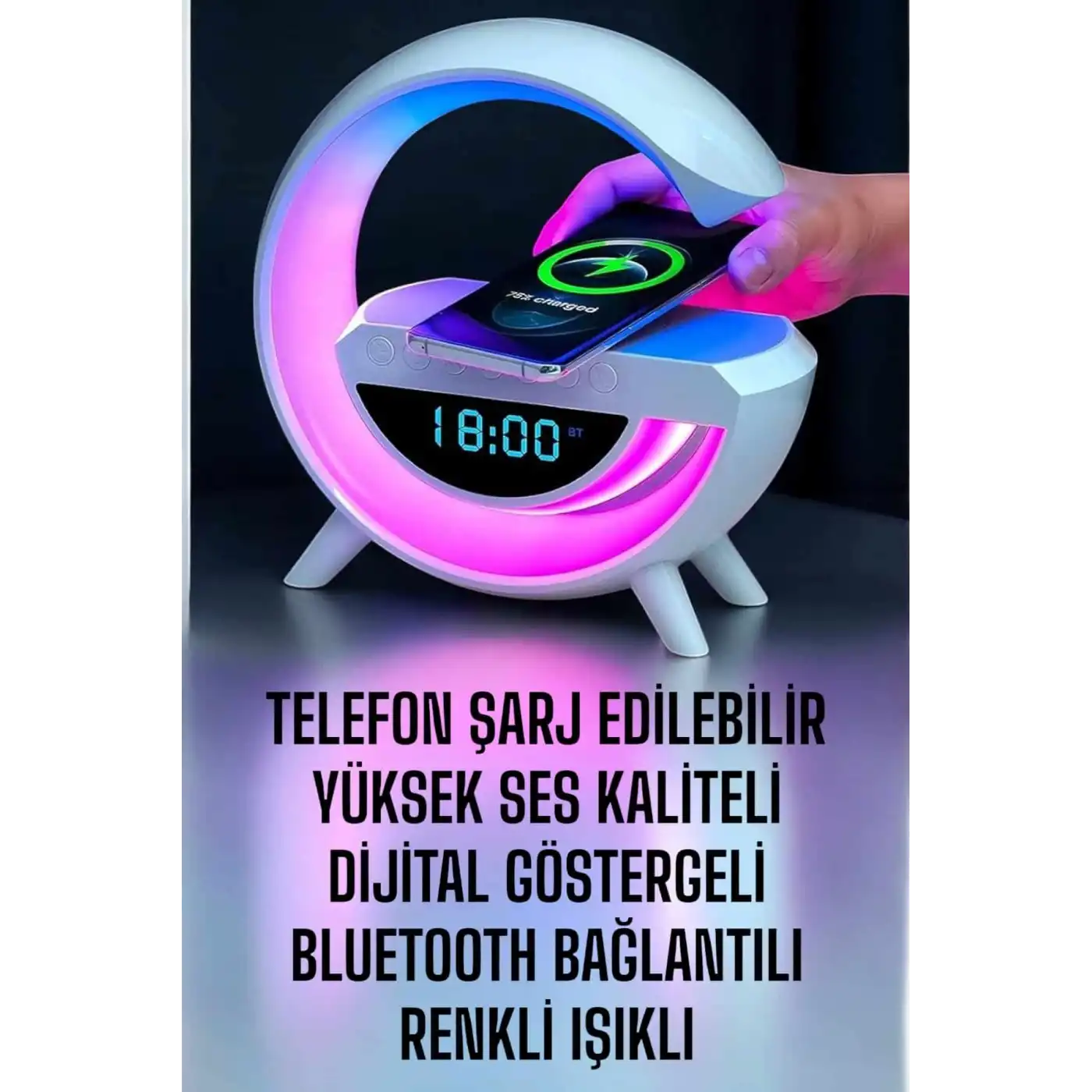 Bluetooth Hoparlör Dijital Göstergeli Wireless Şarj RGB Işıklı