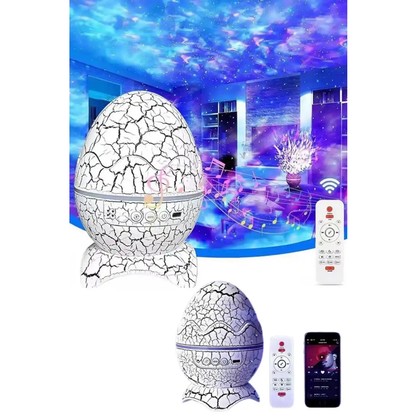 Bluetooth Hoparlör Dinozor Yumurtası Gece Masa Lambası Projektör