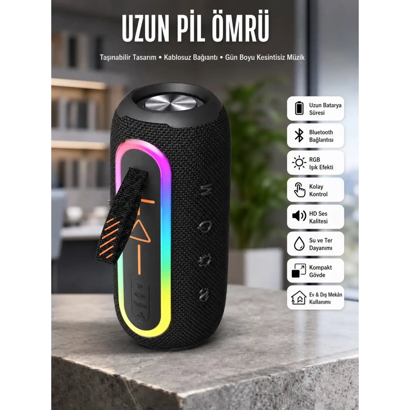 Bluetooth Hoparlör Uzun Pil Ömrü Taşınabilir Yüksek Ses Kaliteli
