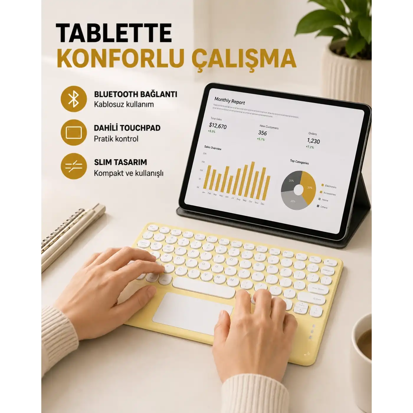 Bluetooth Kablosuz Klavye – İnce Slim Model, Tablet ve Akıllı TV Uyumlu, Sessiz Tuşlu Taşınabilir Klavye