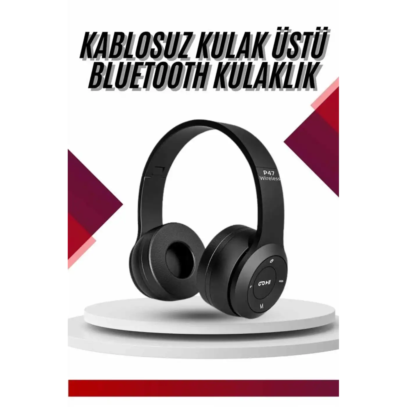 Bluetooth Kablosuz Kulaklık Siyah Wireless 5.0 Kulak Üstü Uzun Pil Ömrü