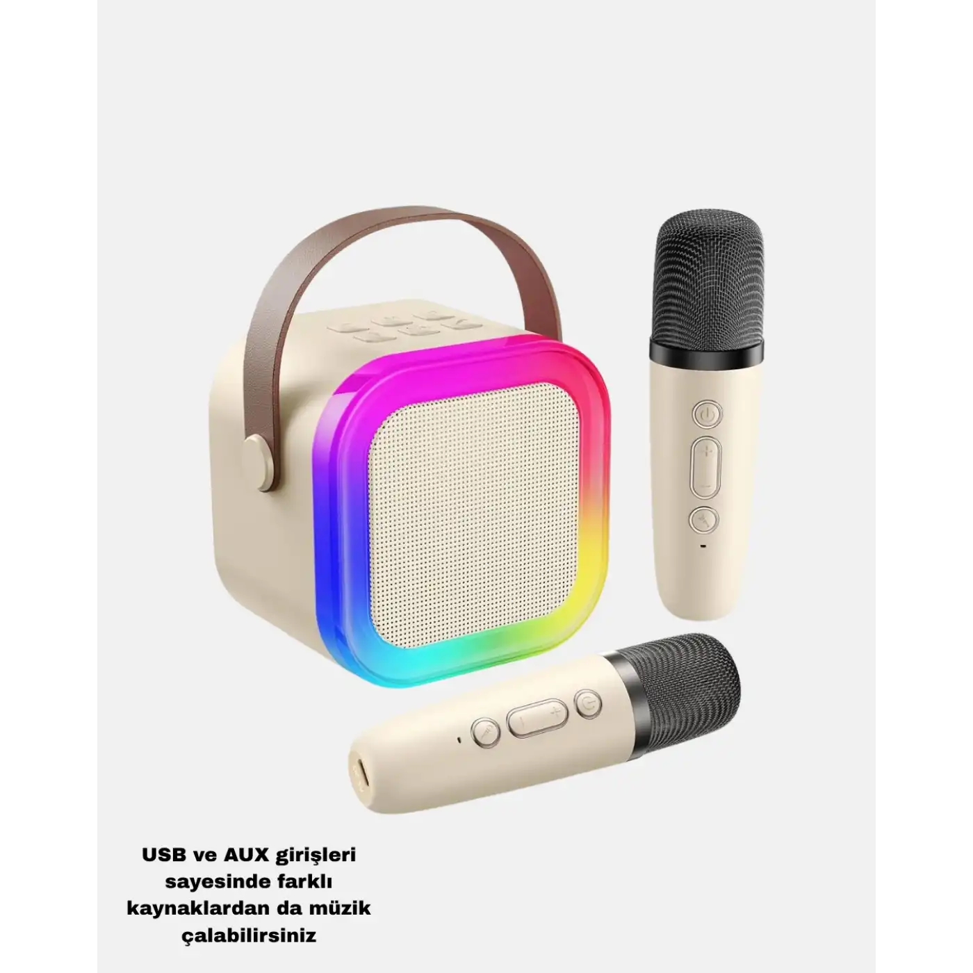 Bluetooth Karaoke Hoparlör Renkli LED Işıklı ve Type-C Şarjlı