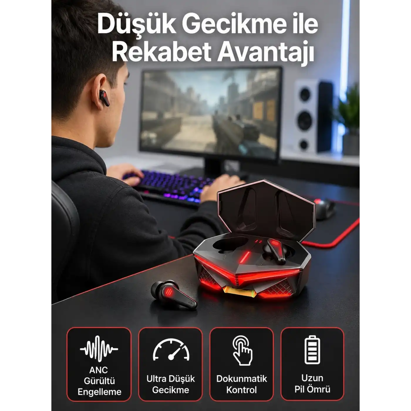 Bluetooth Kulaklık HD Ses Kaliteli Işıklı Metal Kasa Ios Android Uyumlu Mikrofonlu