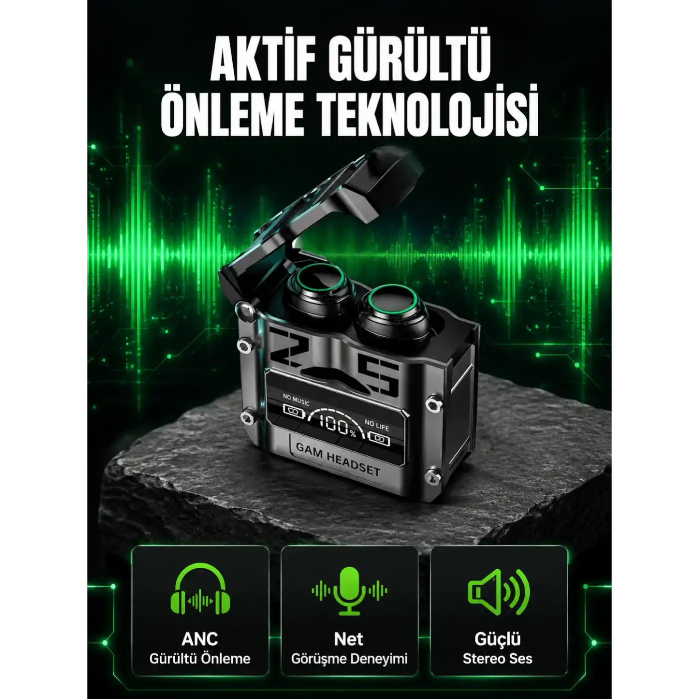 Bluetooth Kulaklık Kablosuz ANC Gürültü Önleyici Stereo Ses Yeni Nesil