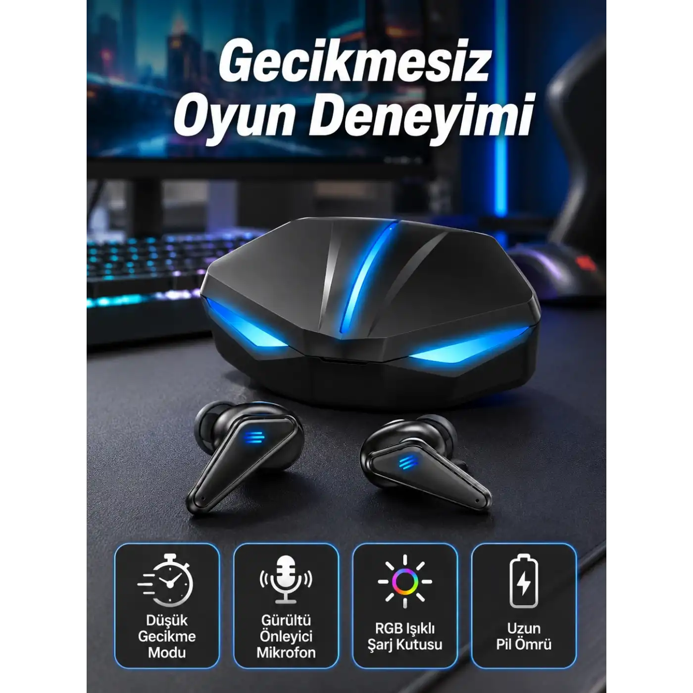 Bluetooth Kulaklık  Kulaklığı RGB Işıklı Oyunlarda Düşük Gecikme