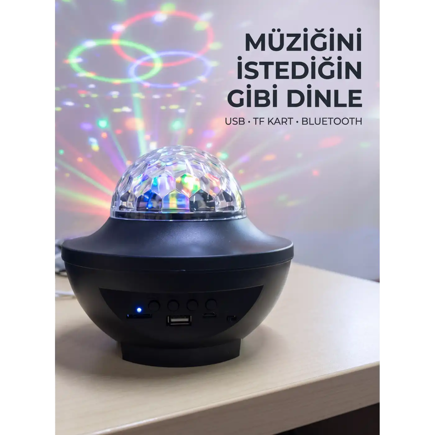 Bluetooth Müzikli Disko Işığı RGB Parti Projektörü Dahili Hoparlör USB Micro SD Destekli