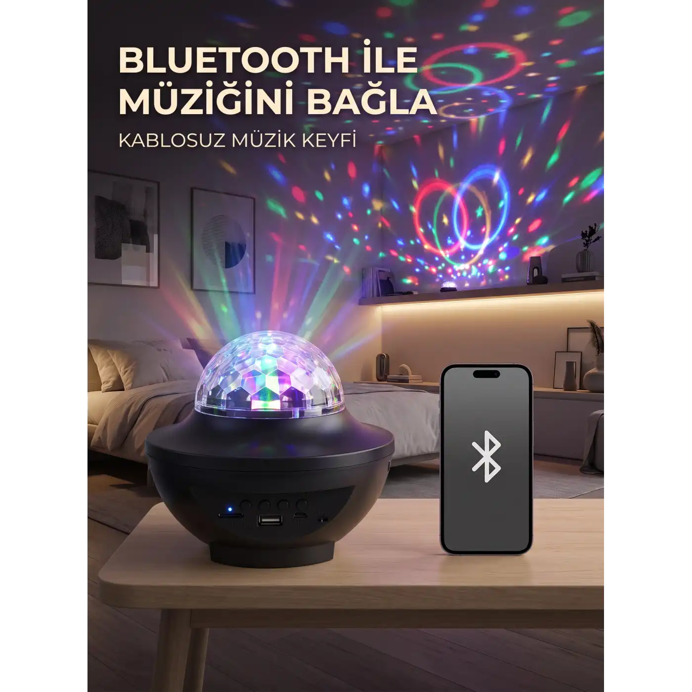 Bluetooth RGB Parti Işığı Hoparlörlü Disko Lambası MP3 USB ve Hafıza Kartı Destekli