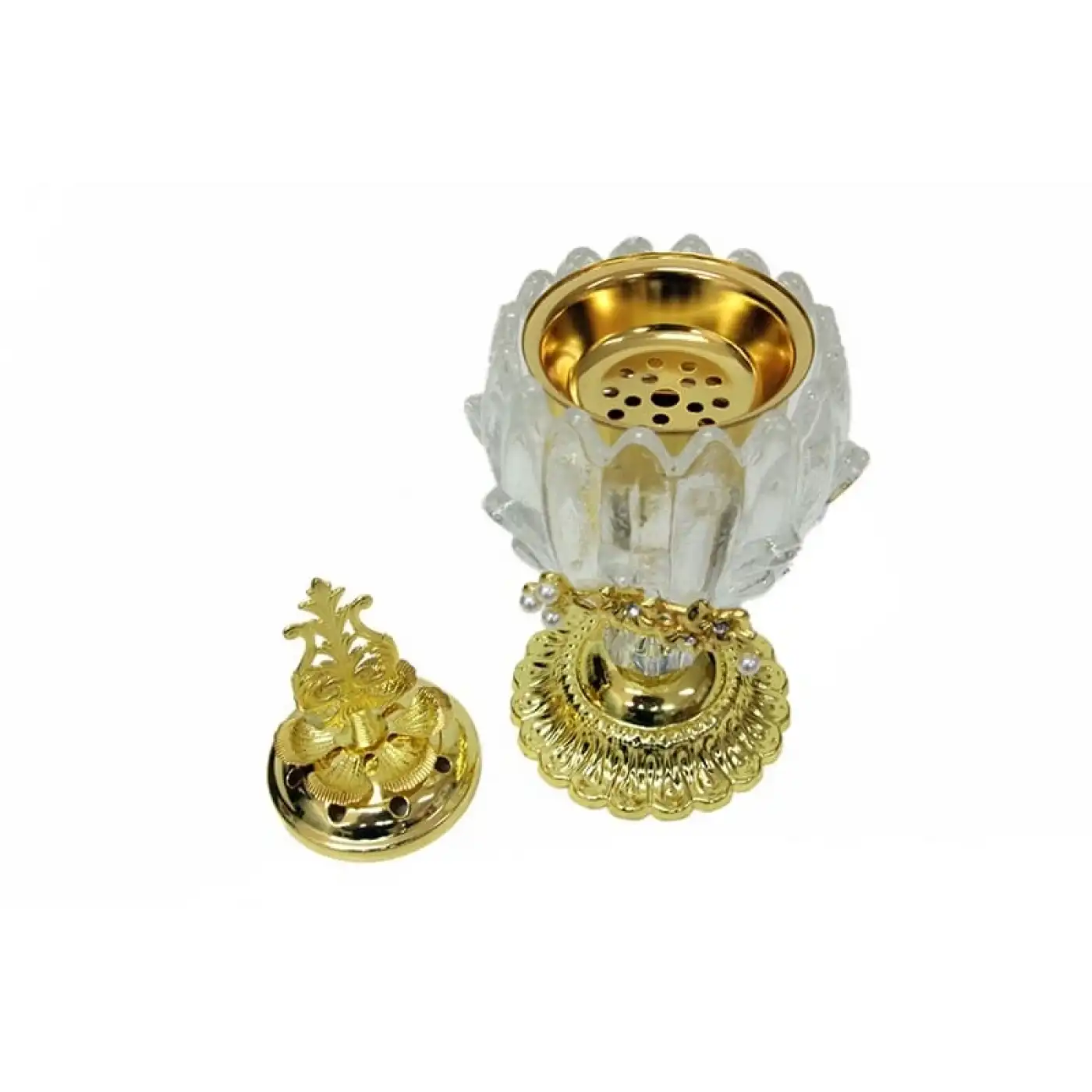 Buhurdanlık Cam Altın Dekorlu Kapak Ve Ayak