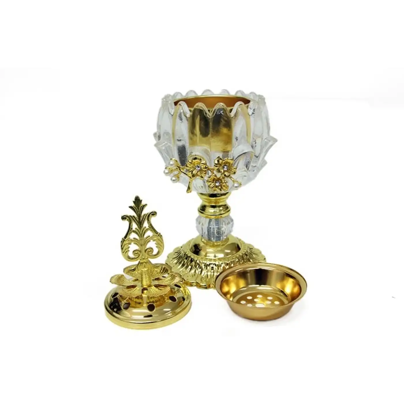 Buhurdanlık Cam Altın Dekorlu Kapak Ve Ayak