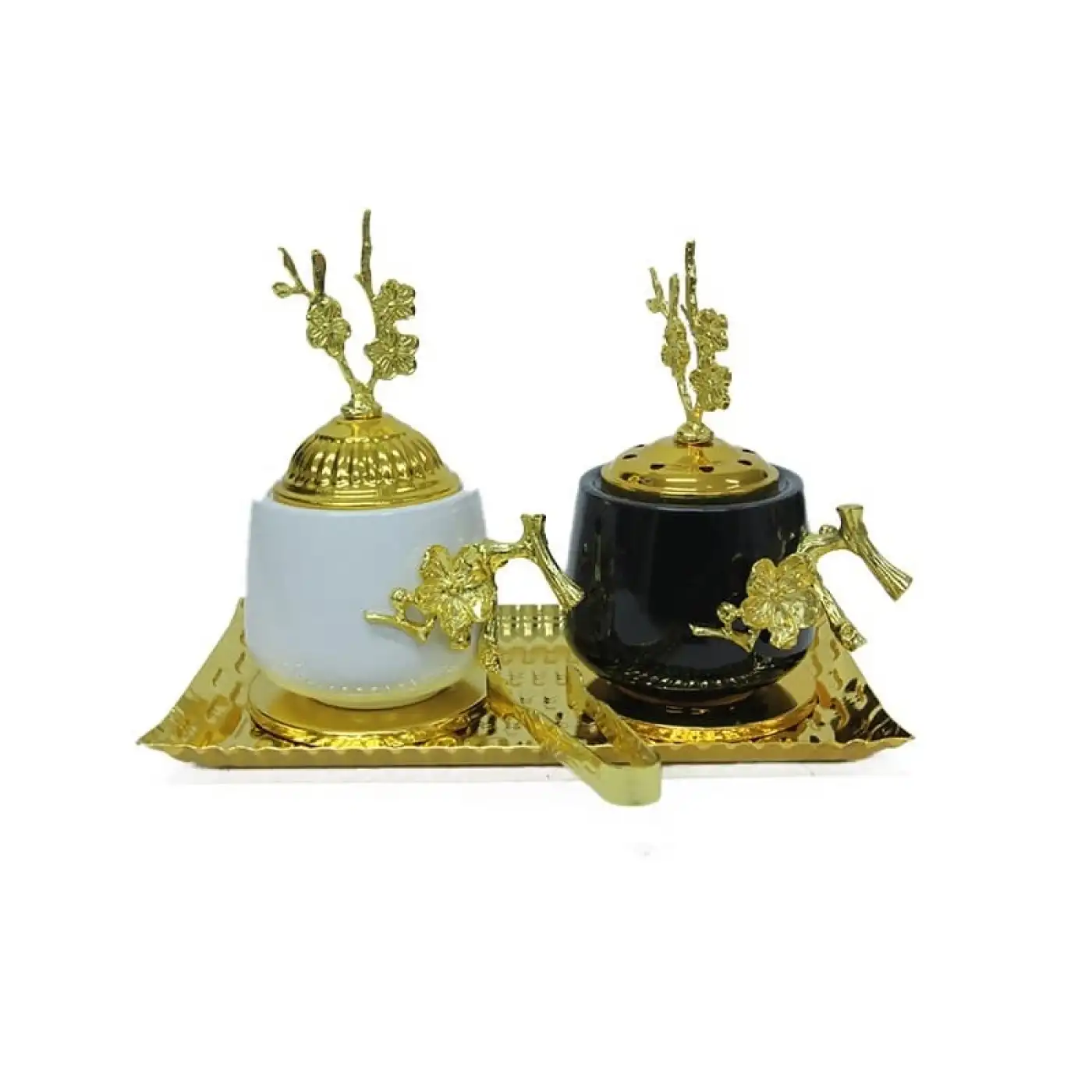 Buhurdanlık Set Seramik (4 Parça) Altın Dekorlu