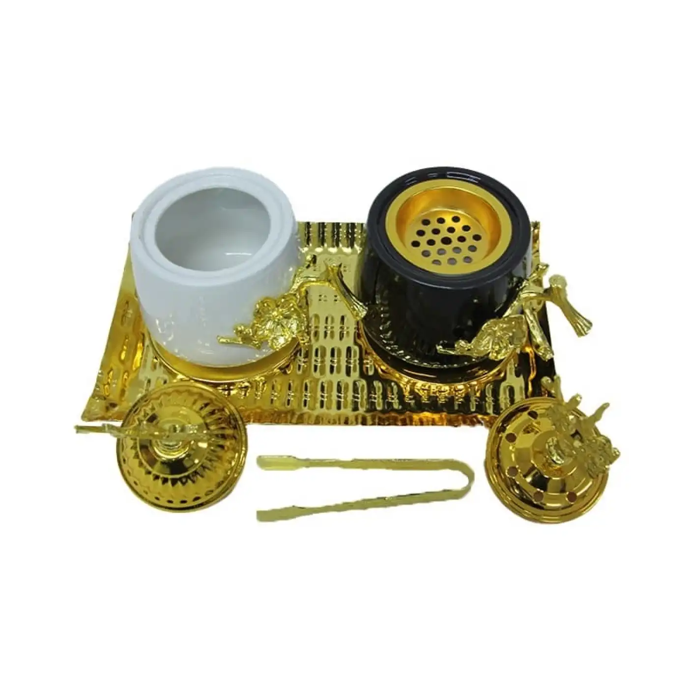 Buhurdanlık Set Seramik (4 Parça) Altın Dekorlu