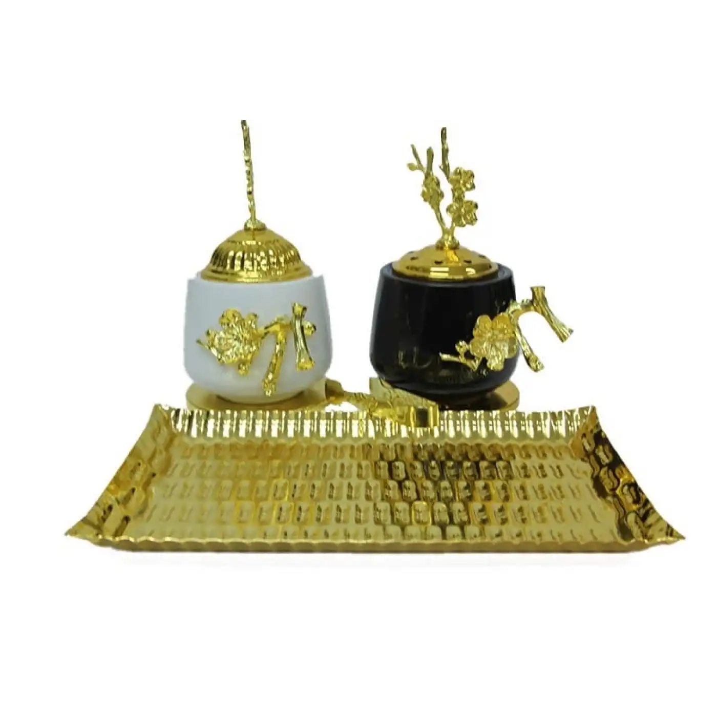 Buhurdanlık Set Seramik (4 Parça) Altın Dekorlu