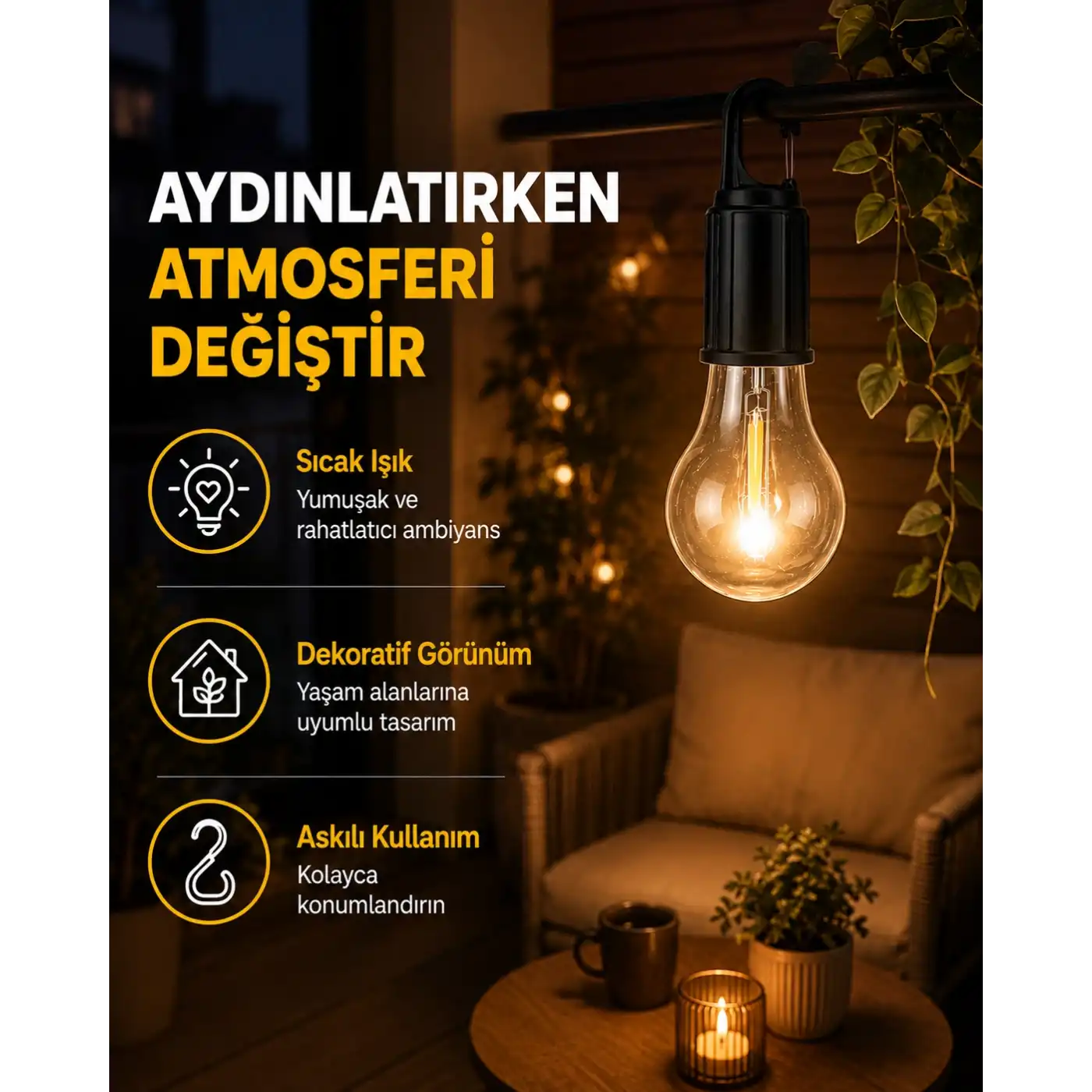 C Tipi Şarjlı Asılabilir Kamp Feneri