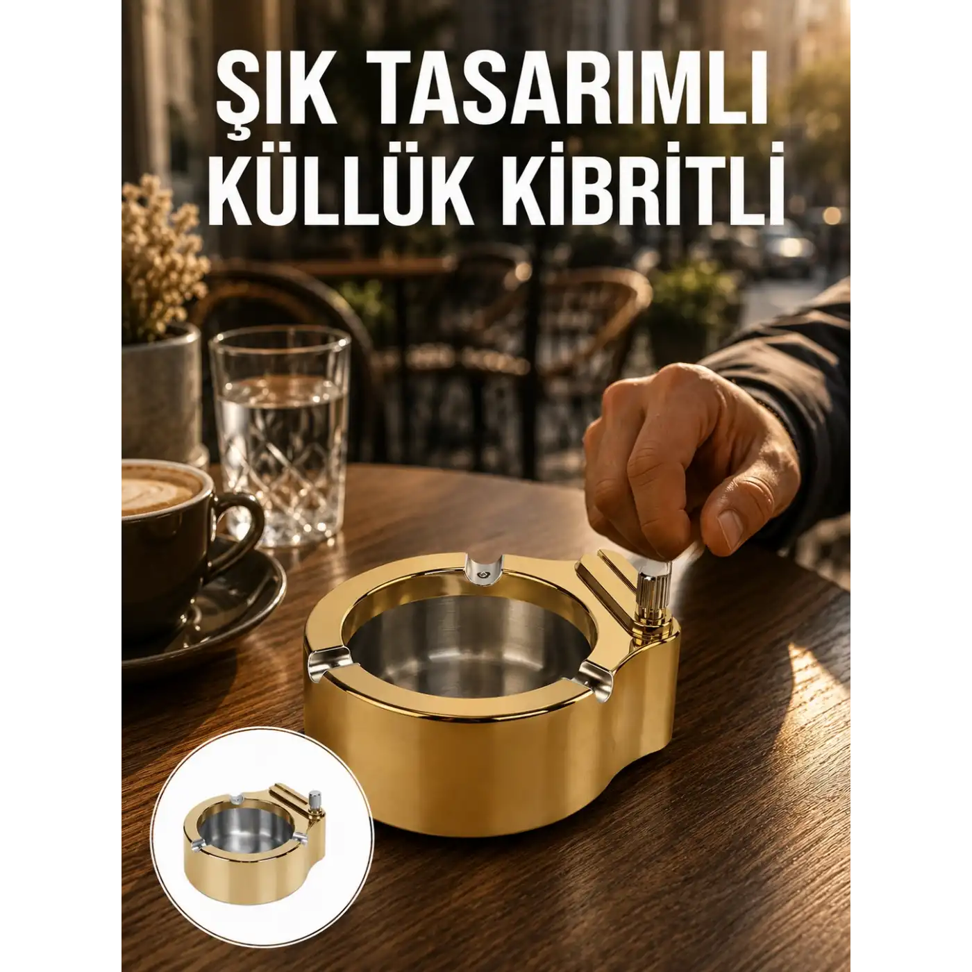 Çakmak Entegreli Küllük Yeniden Doldurulabilir Metal Gövde Yeni Nesil