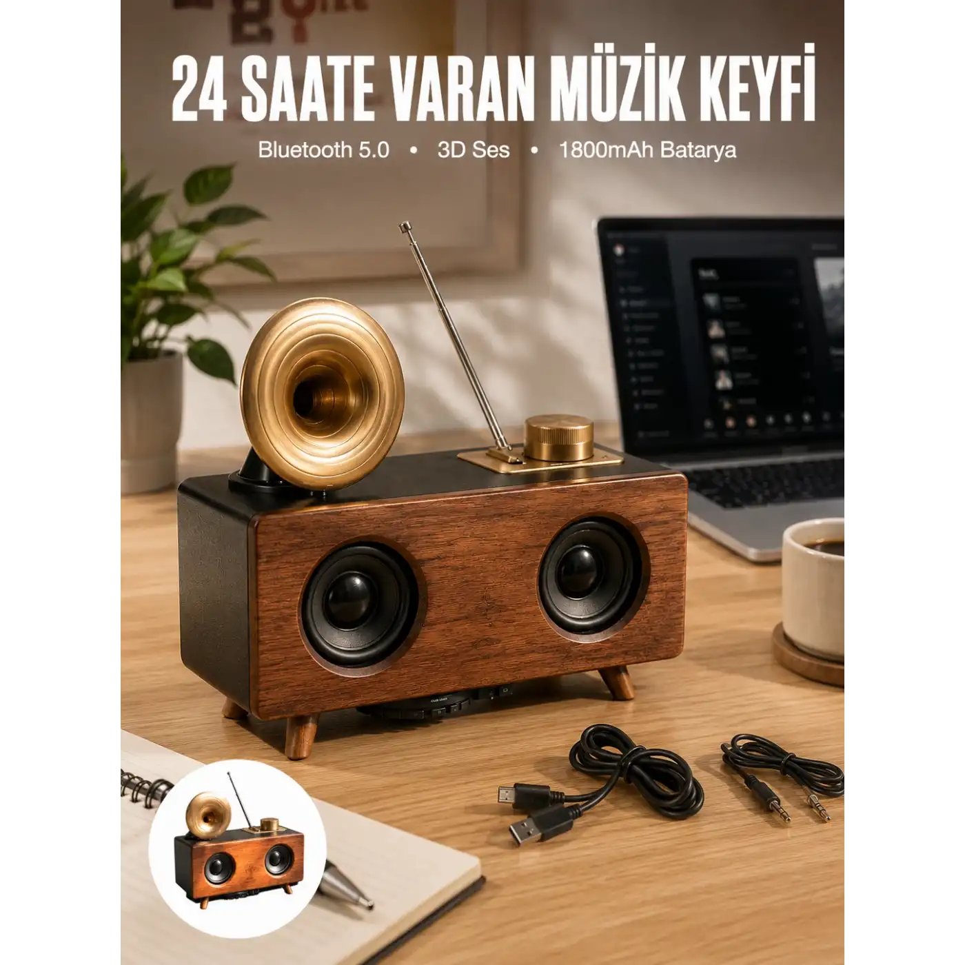 Çalar Radyo Müzik Kutusu Nostaljik Hoparlör Speaker
