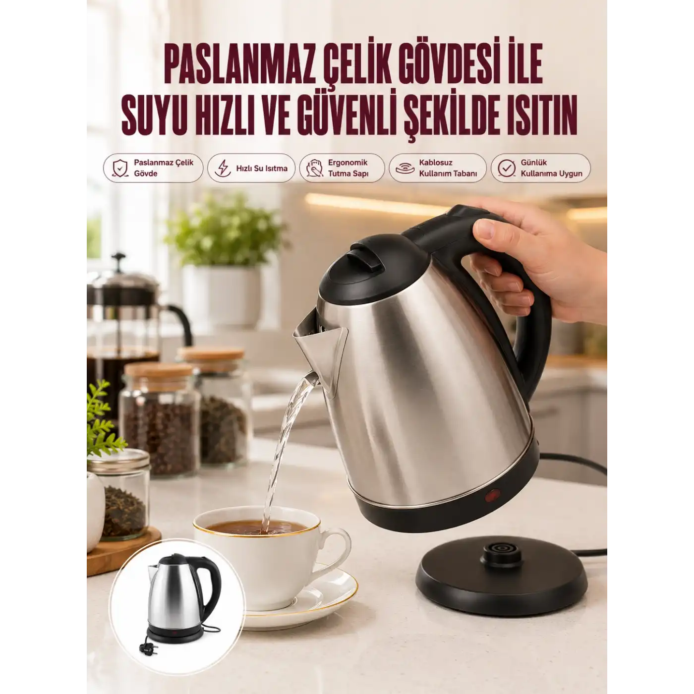 Çelik Su Isıtıcı Kettle Dayanıklı Paslanmaz Çelik Uzun Ömürlü