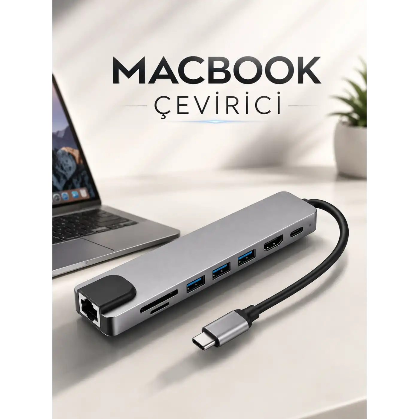 Çevirici Dönüştürücü Adaptör Macbook 3 In 1 Type-C To Hdmı USB 3.0