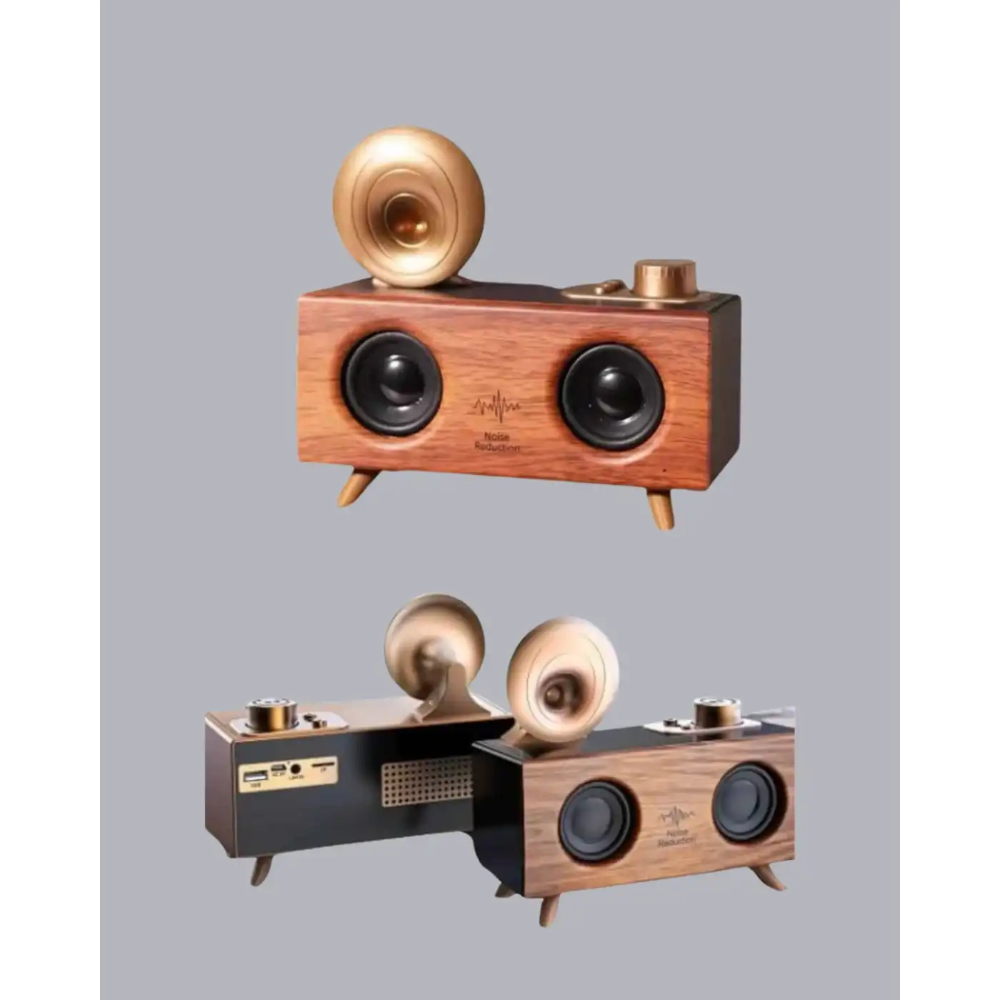 Çift Hoparlörlü Retro Bluetooth Speaker 1800mAh Bataryalı AUX USB SD Kartlı