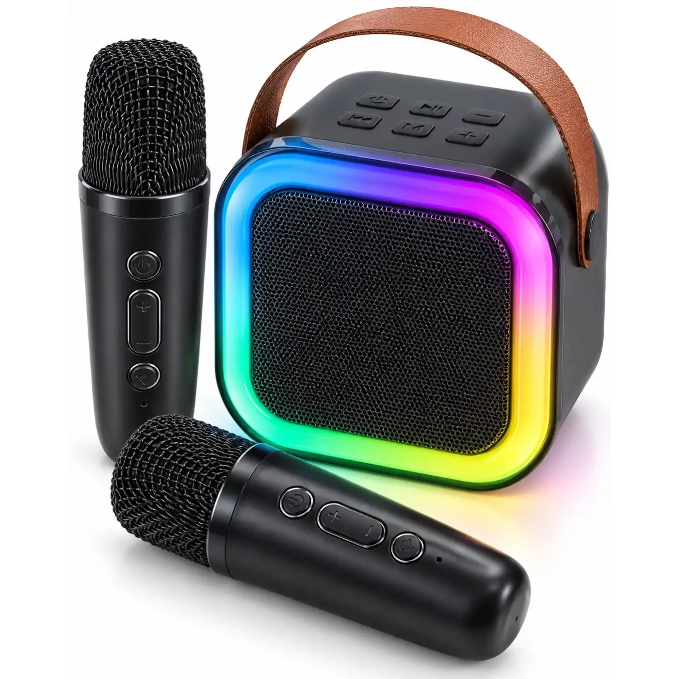 Çift Kablosuz Mikrofonlu LED Işıklı Bluetooth Karaoke Hoparlör Seti