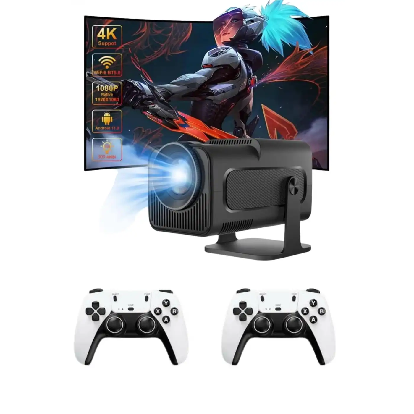 Çift Kollu Game Box Projeksiyon Cihazı Kumandalı Android Tv Dahili Hoparlör Yeni Nesil
