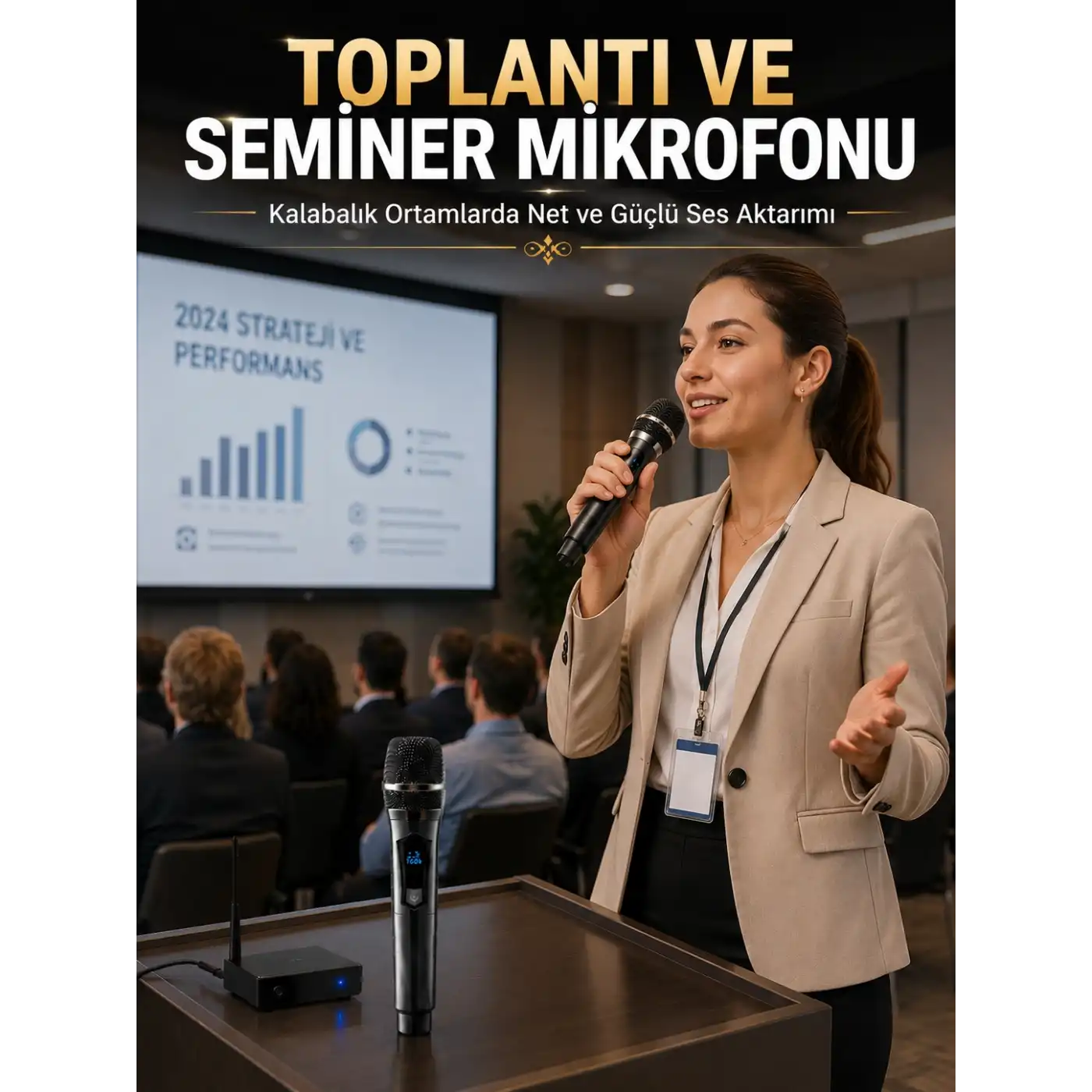 Kablosuz Çift Mikrofon Şarj Edilebilir Dijital Göstergeli