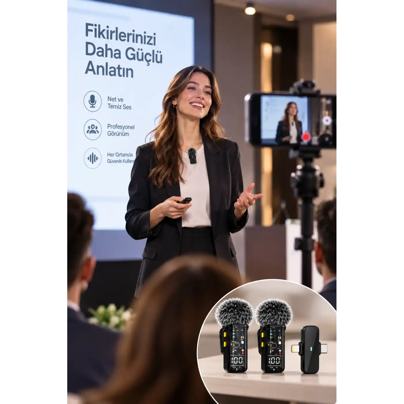 Çift Mikrofonlu 2.4G Kablosuz Yaka Mikrofonu Vlog İçin Mikrofon