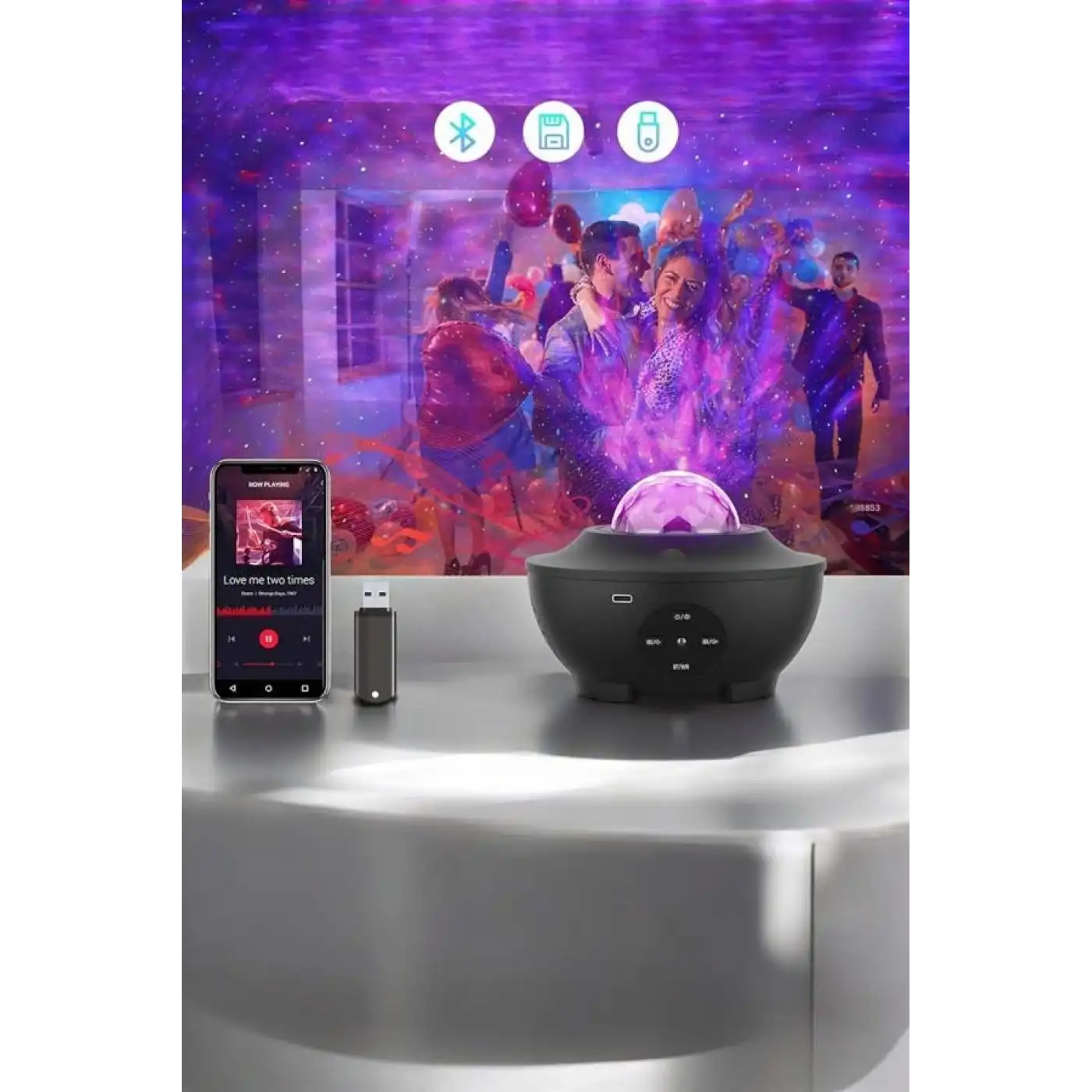 Çocuklara Özel Şarjlı Bluetooth Hoparlör Parti Led Lambası Yıldızlı Projeksiyon