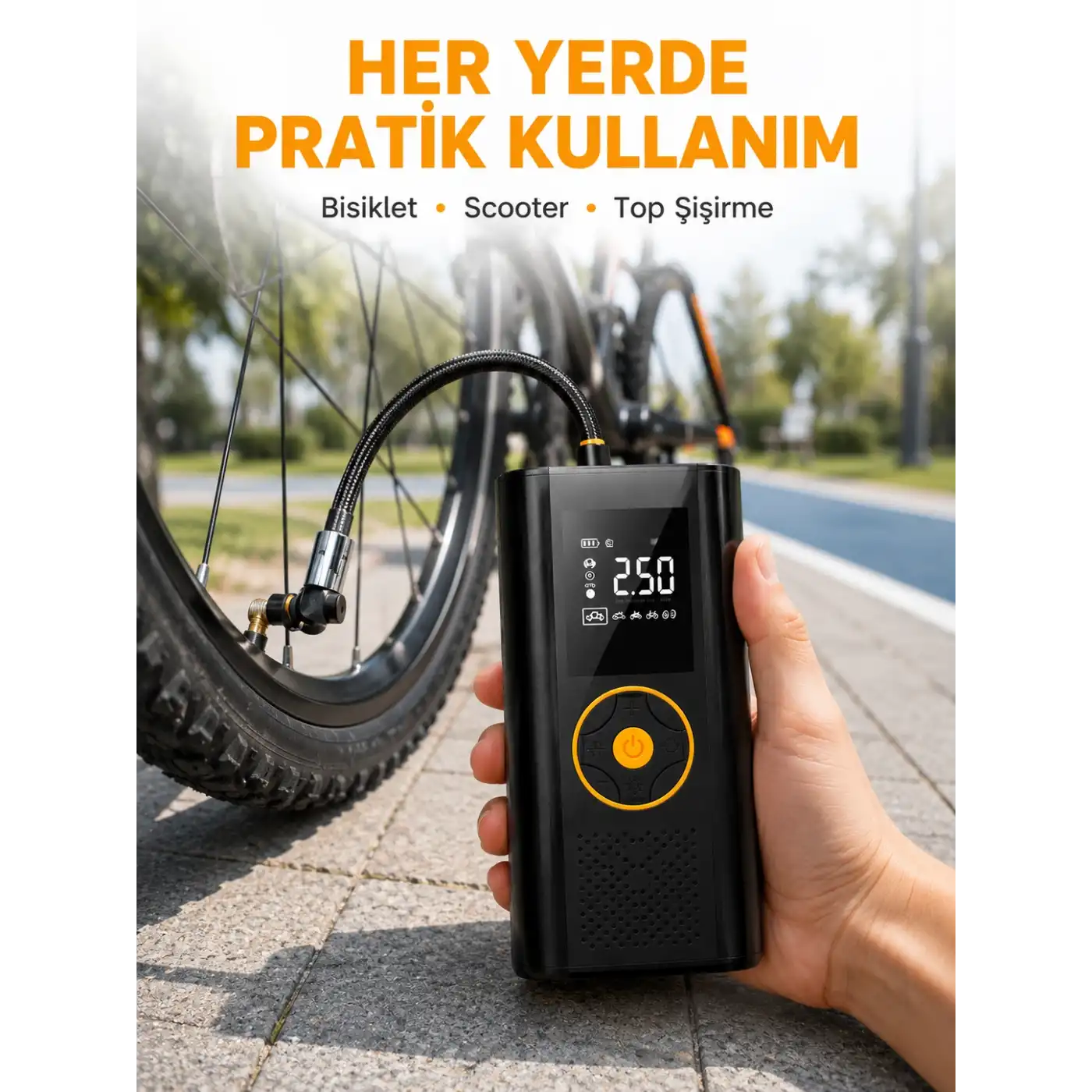 Çok Amaçlı Dijital Lastik Pompası Araç Bisiklet Top Uyumlu Yeni Nesil