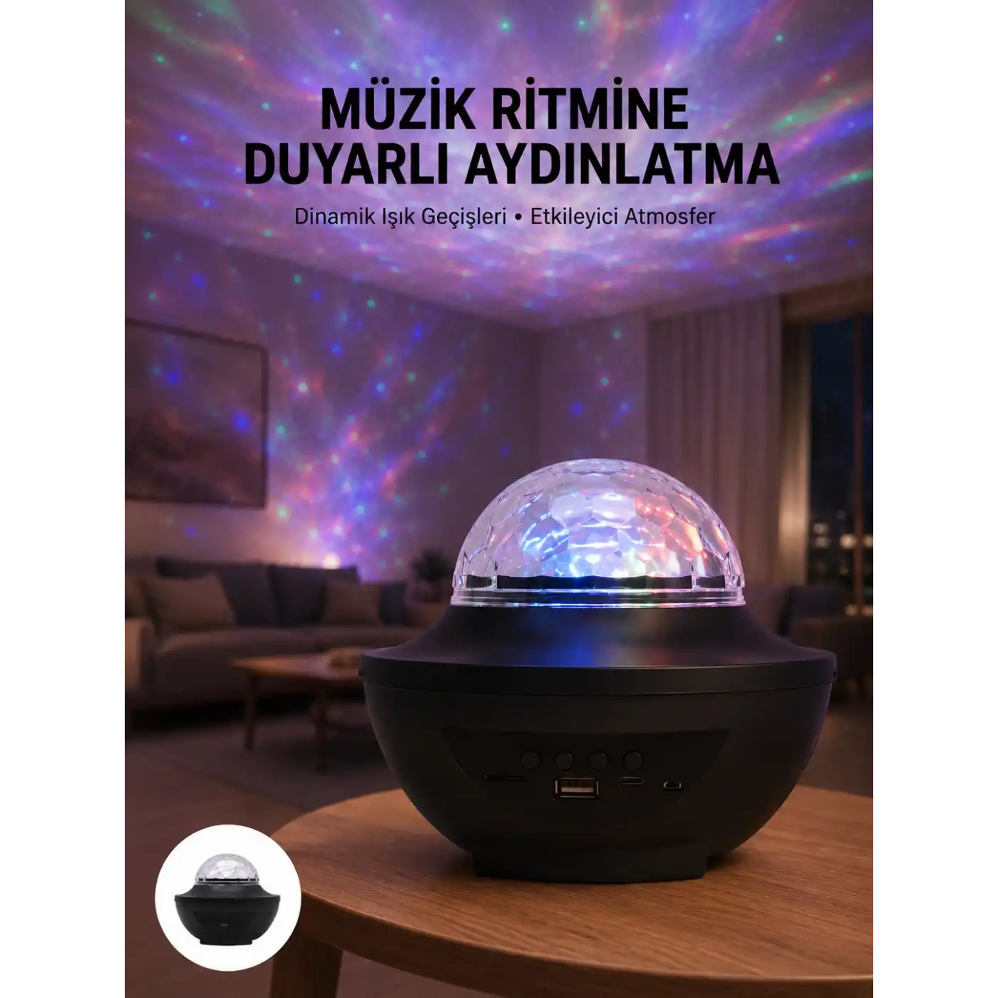 Çok Renkli Projektör Lamba Disko Topu Gece Lambası Kablosuz