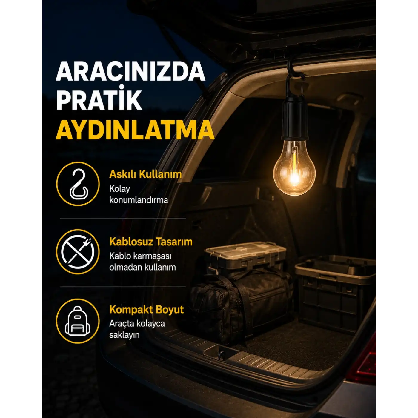 Çok Yönlü Asma Kancalı Kamp Işığı