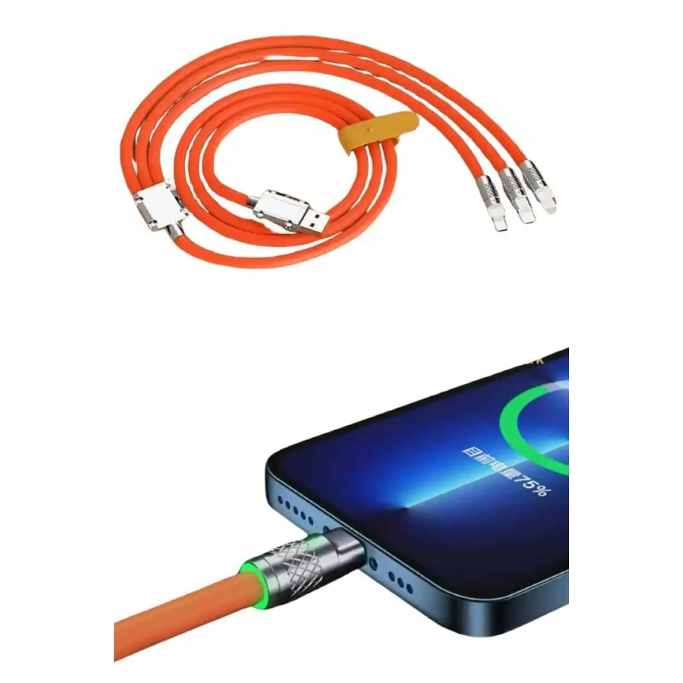 Çoklu Şarj Kablosu USB Type-C İOS Uyumlu 120W Hızlı Şarj Kablosu