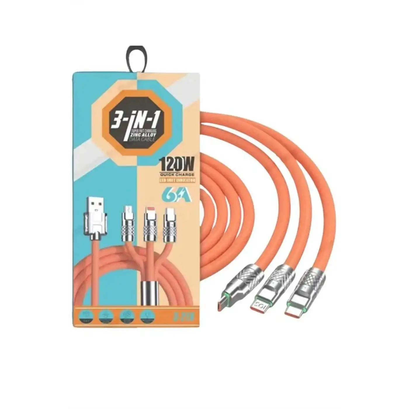 Çoklu Şarj Kablosu USB Type-C İOS Uyumlu 120W Hızlı Şarj Kablosu