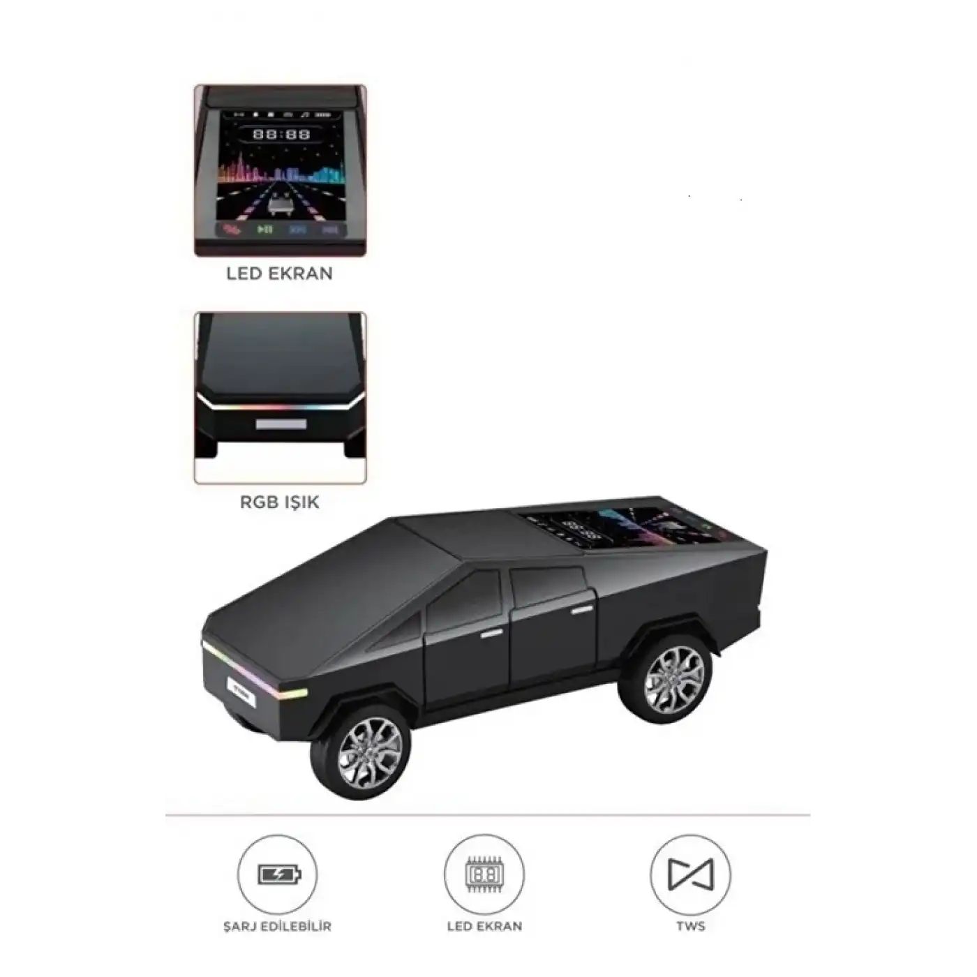 D68 Cyber Model Araba Tasarımlı Bluetooth Hoparlör 15w Güçlü Ses Rgb Led /tws/usb Siyah