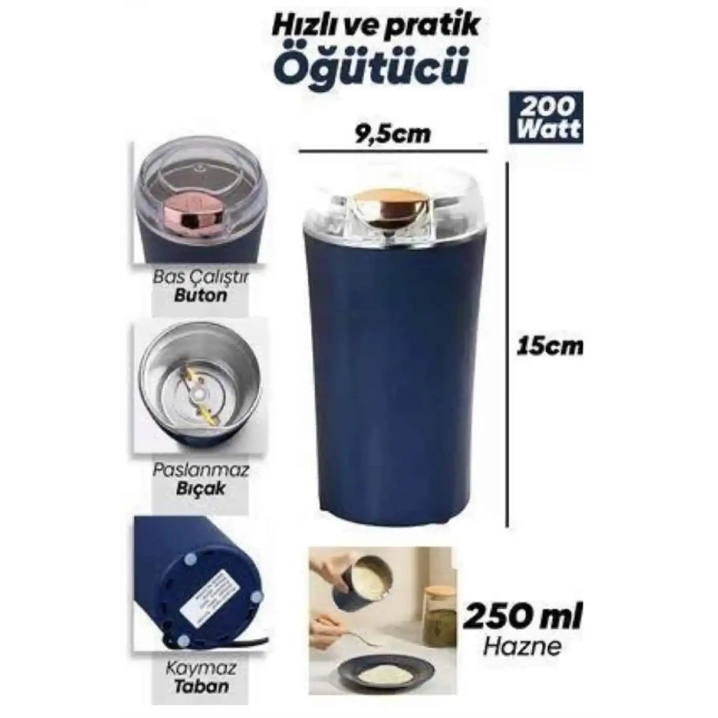 Dayanıklı Paslanmaz Çelik Kolay Kullanım Kahve Ve Baharat Öğütücü