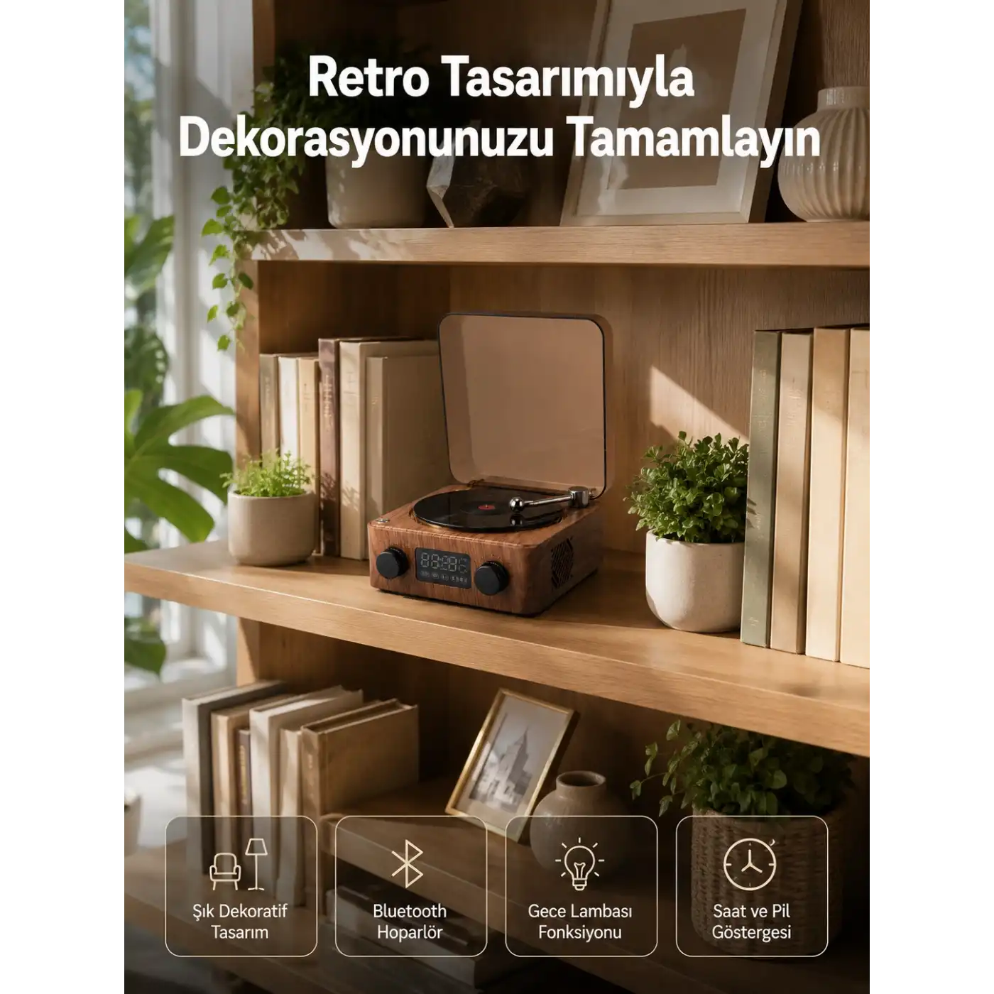 Dekoratif Gece Işıklı Bluetooth Hoparlör – Saatli Tasarım Yeni Nesil