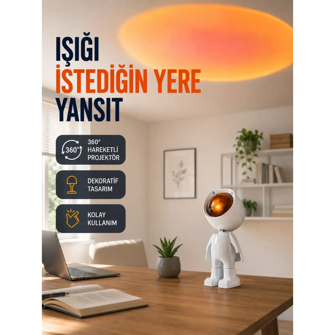 Dekoratif Gün Batımı Işığı – Astronot Figürlü Yeni Nesil