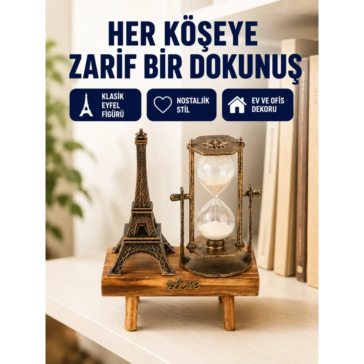 Dekoratif Kum Saati – Ahşap Malzeme, Hediyelik Masa Aksesuarı