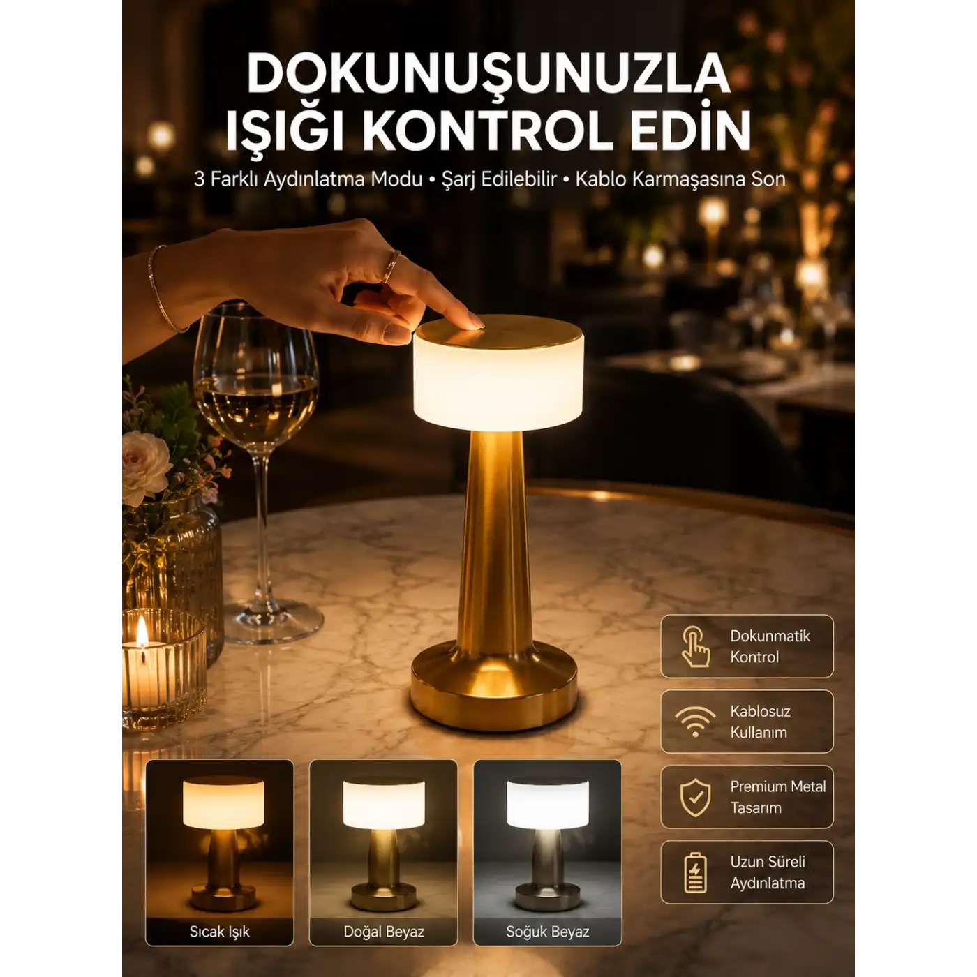 Dekoratif Masa Lambası Dokunmatik Renk Değiştirebilen Gece Lambası
