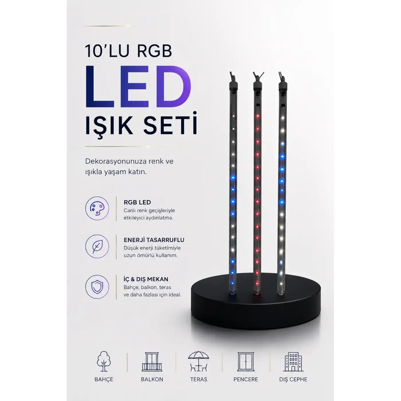 Dekoratif Ortam Aydınlatması RGB LED 10’lu Çubuk Seti