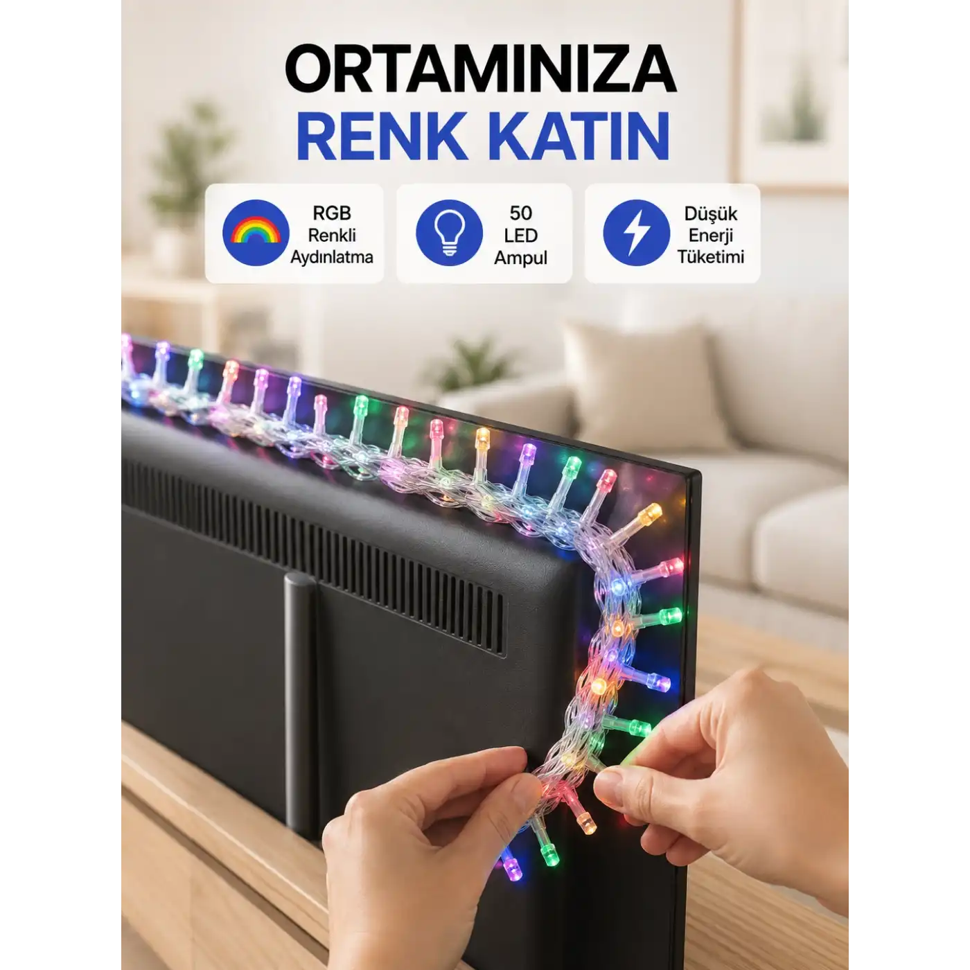 Dekoratif Peri Led 5 m 50 Ampullü Şeffaf Kablo Aydınlatma