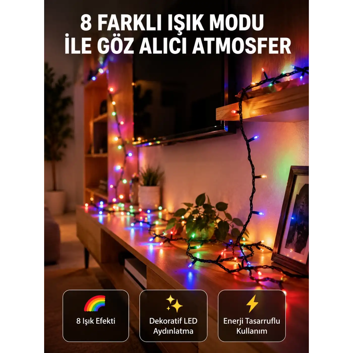 Dekoratif Peri Led 5 m 50 Ampullü Şeffaf Kablo Aydınlatma Yeni Nesil