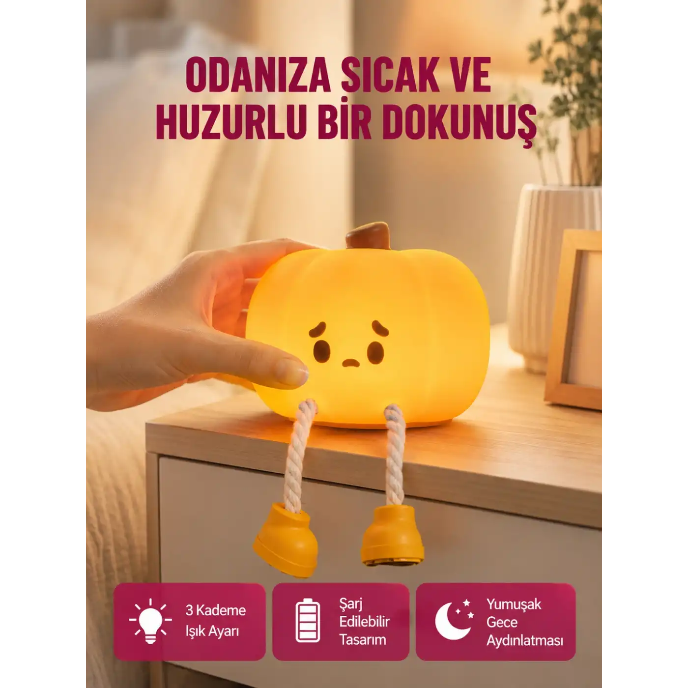 Dekoratif Pumpkin Gece Lambası Şarjlı Dokunmatik LED Işık Yeni Nesil