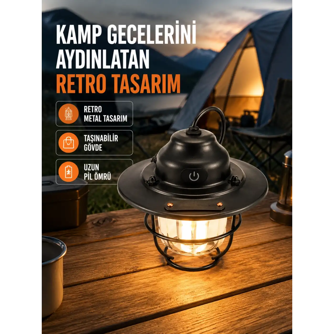 Dekoratif ve Fonksiyonel Taşınabilir Kamp Gece Lambası