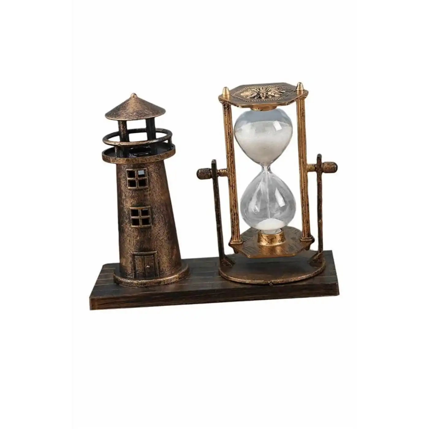 Deniz Feneri Kum Saati Ahşap Görünümlü Vintage Tarz Biblo